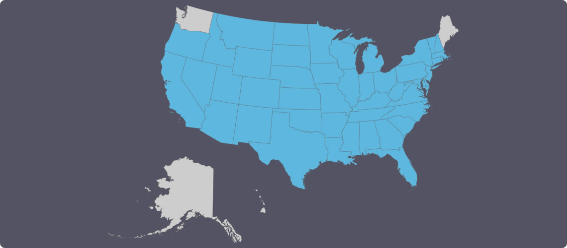 United States map partly shaded blue